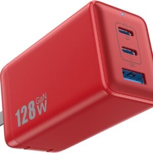 128W USB C Wall Charger,GaN III 3-Port Fast Charging Station,PD QC Foldable Charger Block Portable 65W Laptop Adapter for MacBook Pro/Air,iPad Pro,Galaxy S23,Dell XPS 13,iPhone 17/16/Pro etc