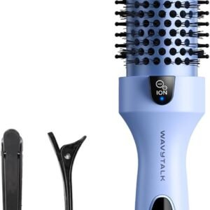 Wavytalk Blowout Boost Thermal Brush, 1.5 inch Heated Round Brush for Blowout Look, Negative Ion Technology, Ceramic Tourmaline, 5 Temperature Settings, Dual Voltage, Blue
