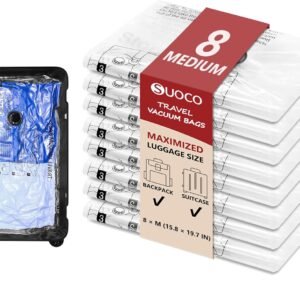 8 Medium Travel Vacuum Storage Bags for Clothing with Rechargeable Electric Pump, Compression Packing Cubes Organizer for Luggage Suitcase, Space Saver Seal Bags for Vacation Cruise