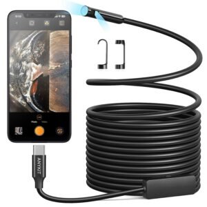 Anykit Dual Lens Endoscope Camera with Adjustable Lights, Type C Borescope for Sewer, IP67 Waterproof Semi-Rigid Snake Camera, 1080HD Industrial Scope Inspection Cam, Gadgets for Men(16.5 ft)