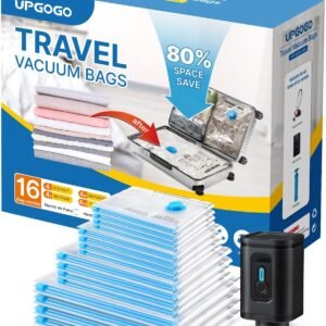 Combo 16 Pack Travel Vacuum Bags with Portable Electric Pump, Space Saver Vacuum Storage Bags for Clothing and Luggage, Travel Essentials