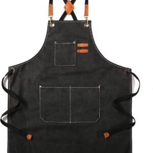 Tosewever Canvas Cross Back Chef Cotton Aprons for Men Women with Large Pockets