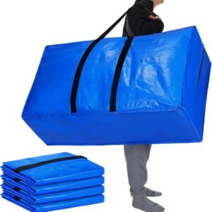 Windyun 4 Pack 57 Gallon Extra Large Storage Bags XXL Moving Bags with Zipper Handles Heavy Duty Jumbo Big Tote Box for Christmas Tree Storage 4, 5, 7.5, 9, 10, 12 ft Skeleton College Dorm(Blue)