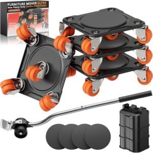ONEON Furniture Mover Ultra with 10 Wheels – All-New Upgraded Heavy Item Moving Tool Double-Wheeled Low-Profile Dolly with Auxiliary Lifter, Full Carbon Steel Panels, Supports up to 2200 lbs