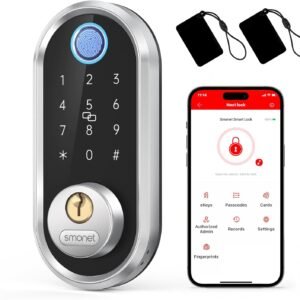 Smart Deadbolt, SMONET Fingerprint Electronic Deadbolt Door Lock with Keypad-Bluetooth Keyless Entry Front Door Digital Keypad App Control, Ekeys Sharing, App Monitoring Auto Lock for Homes and Hotel