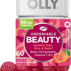 OLLY Undeniable Beauty Gummy, For Hair, Skin, Nails, Biotin, Vitamin C, Keratin, Chewable Supplement, Grapefruit, 30 Day Supply - 60 Count