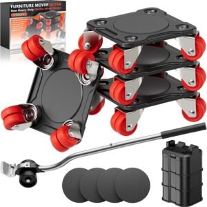 ONEON Furniture Mover Ultra with 8 Wheels – All-New Upgraded Heavy Item Moving Tool Double-Wheeled Low-Profile Dolly with Auxiliary Lifter, Full Carbon Steel Panels, Supports up to 1650 lbs