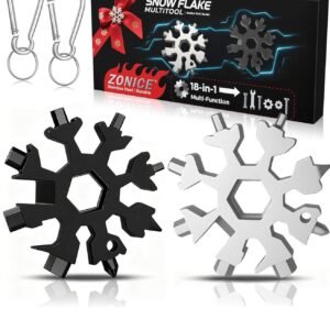 Christmas Gifts for Men 2025 - Stocking Stuffers for Him,18-in-1 Snowflake Multi Tool 2 Pack,Stainless Steel Multitool with Carabiner & Bottle Opener,Holiday Gift for Dad,Husband,Brother(Silver+Black)