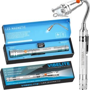 VIBELITE Extendable Magnetic Flashlight with Telescoping Magnet Pickup Tool-Cool Gadget Christmas Gifts Stocking Stuffers for Men, Teen Boys, Husband, Dad, Father, Mechanic, Him, Women, Silver