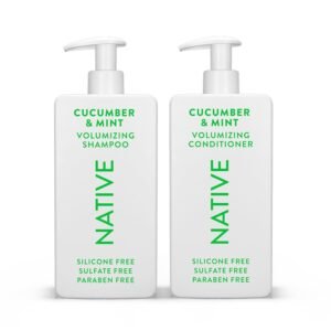 Native Shampoo and Conditioner Contain Naturally Derived Ingredients | All Hair Type Color & Treated From Fine to Dry Damaged, Sulfate & Dye Free - Cucumber & Mint, 16.5 fl oz each (2 pack)