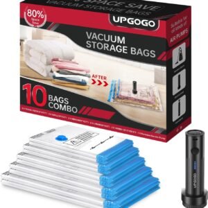 Vacuum Storage Bags with Portable Electric Pump,Vacuum Seal Bags for Clothing,Space Saver Bags,Vacuum Travel Bags for Luggage(Combo 10 Pack)