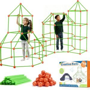 Tiny Land Fort Building Kit Creative Fort Indoor Outdoor for 5-12 Years Old Boys and Girls STEM Building Toys with Storage Bag DIY Castles Tunnels with 86 Rods and 44 Balls