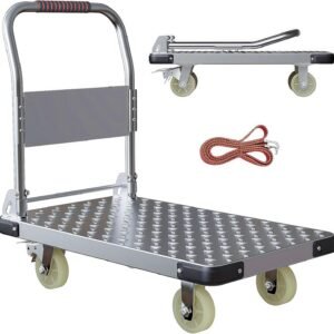 Steel Platform Truck Cart, Load Capacity 2000Lbs, Heavy Duty Foldable Flatbed Dolly with 6" Brake Wheels, 36" ×24" Hand Truck for Moving, Hauling