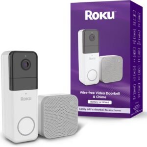 Roku Smart Home Wireless Video Doorbell & Chime - 1440p HD Night Vision Ultrawide View Doorbell Camera with Motion & Sound Detection, Works with Alexa & Google - 90-Day Subscription Included