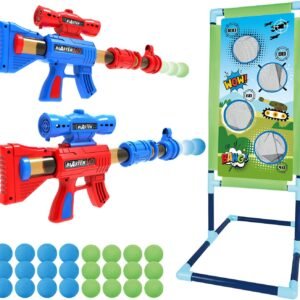 SpringFlower Shooting Game Toy for 5 6 7 8 9 10+ Years Olds Boys,2pk Foam Ball Popper Air Toy Guns with Standing Shooting Target,24 Foam Balls, for Kids