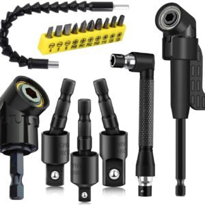 17Pcs Flexible Drill Bit Extension, Include 3Pcs Rotatable Socket Adapter 2Pcs Hex Shank 105° Right Angle Drill Attachment 10 Short Screwdriver Bits 90° Angled Bits and Bendable Extension
