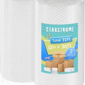 2 Pack-12inchx72ft Total 3/16" Air Bubble Cushioning Wrap Roll, Bubble Wrap for Protection Packaging Mailers, Nylon Wrap Rolls Moving Cushioning Supplies for Moving/Insulation, Perforated Every 12”
