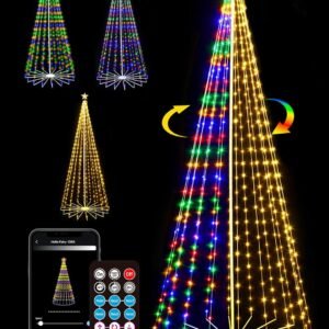 9FT 444LEDS Outdoor Christmas Tree Lights, Smart Cone Tall Pop Up with Star, Timer, Waterproof, APP & Remote, Music Sync, Multicolor/WarmWhite, Outside Xmas Yard Porch Decor