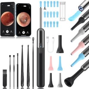 Ear Wax Removal Tool Camera - 3 in 1 Wireless WiFi Rechargeable Ear Cleaner with Camera, 1080P HD Ear Camera & 7 Pcs Ear Set, Ear Cleaning Kit with 15 Replacement Tips, Black