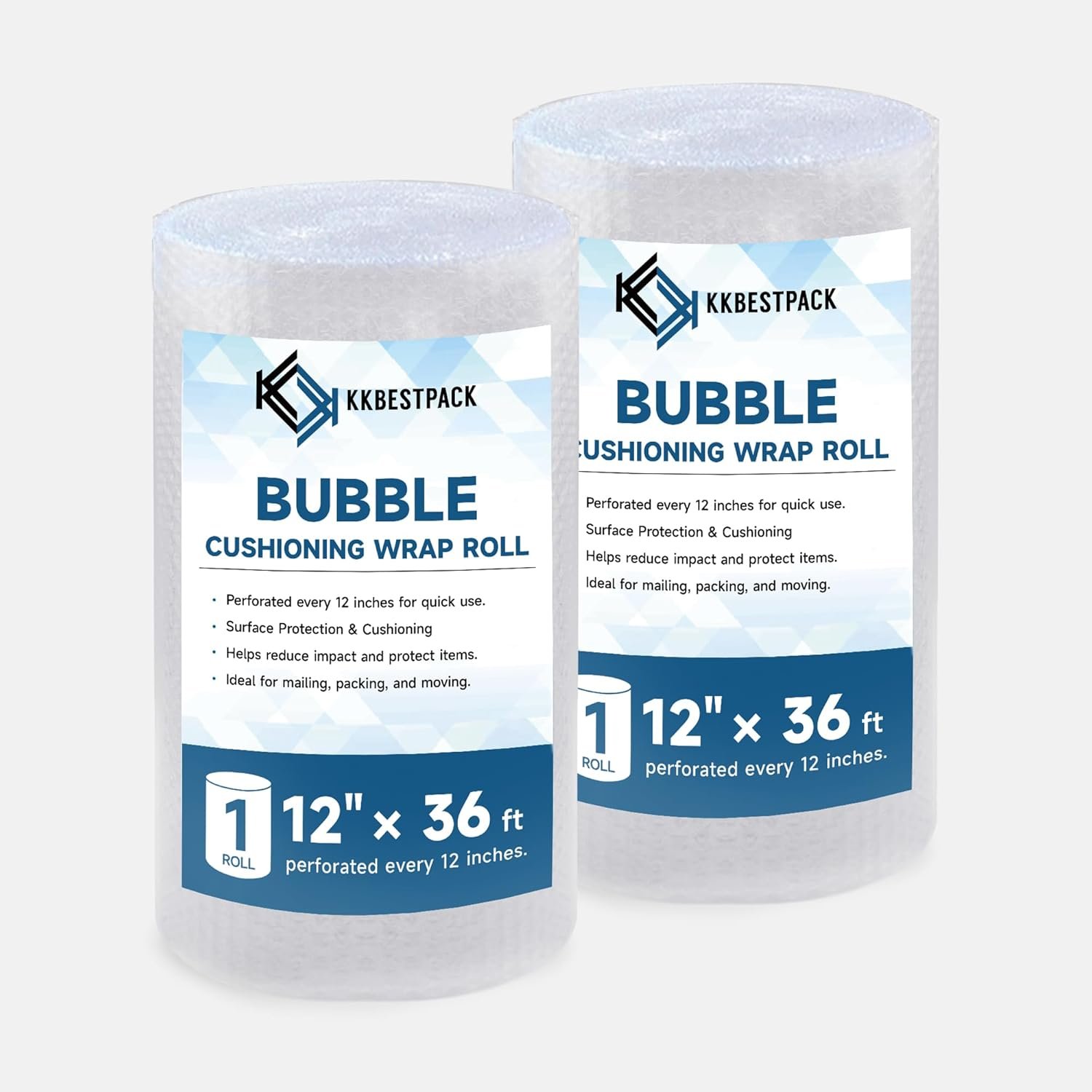 2 Pack Bubble Cushioning Wrap 12 inch x 36 Feet - Large Plastic Packing Roll for Moving Boxes & Shipping Supplies - Moving Supplies, Perforated Every 12 Inch, Total 72 Feet