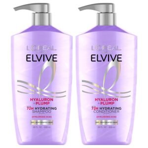 L'Oreal Paris Elvive Hyaluron Plump Shampoo and Conditioner Set for Dehydrated, Dry Hair with Hyaluronic Acid Care Complex, 1 Kit (2 Products)