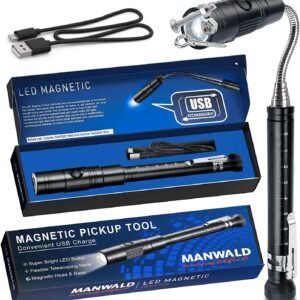 Rechargeable Magnetic Pickup Tool, Telescoping Magnetic Flashlights with Extendable Magnet Stick, Christmas Stocking Stuffers for Men Adults, Cool Gadgets Gifts for Him, Men, Dad, Husband, Boyfriend