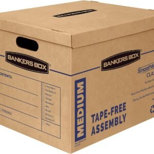 Bankers Box Medium Classic Moving Box 8 Pack, Reinforced Handles, Tape-Free Assembly, Box with Lid, 19-in x 14.5-in x 15.5-in (7717201)