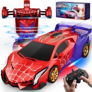Spider Transform RC Cars Toys with Eye & Underbody Lights, 2.4GHz Remote Control Car One-Button Deformation, Fast 360°Rotation Robot Toys Birthday Gifts for 3 4 5 6 7 8 9 10 Year Old Boys Age 4-7 8-12