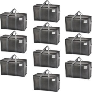 VENO 10 Pack Moving Bags and Large Christmas Storage Bins with lids. Alternative to Moving Boxes, Packing Supplies for College. Extra Large Heavy Duty Totes for Packaging (Dark Gray, 10 Pack)