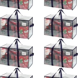 VENO 8 Pack Moving Bags and Large Christmas Storage Bins with lids. Alternative to Moving Boxes, Packing Supplies for College. Extra Large Heavy Duty Totes for Packaging (Clear, 8 Pack)