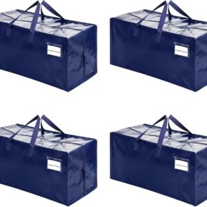 VENO 4 Pack Moving Bags w/Backpack Straps, Heavy Duty, Moving Boxes Alternative, Packing Supplies, Large Storage Totes for Dorm Room Essentials with Zipper for Clothes (Blue, 4 Pack)