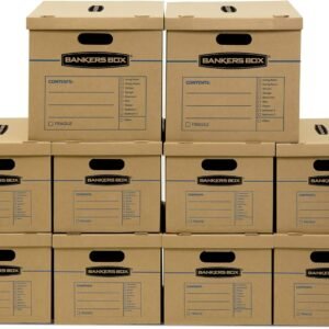 Bankers Box Classic Moving Box 10 Pack Kit, Reinforced Handles, Tape-Free Assembly, Box with Lid, 8 Small and 2 Medium Boxes (8816901)