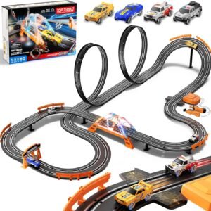 Slot Car Race Track Set for Kids – 29ft Electric Race Car Track with 4 Slot Cars, Dual Racing Tracks, Lap Counter & LED Overpass, Car Track Toy Gift for Boys Ages 6–12
