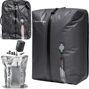 Black Voyage Reusable Vacuum Compression Travel Bag for Carry-On Suitcase and Backpack, Recycled IP67 Waterproof Space Saver Vacpack (1-Pack, 18L - Pump Included)