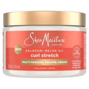 SheaMoisture Curl Stretch Multi-tasking Volume Cream Kalahari Melon Oil and a Tropical Vacation Scent With Hydrating Hyaluronic Serum, Defines Type 4 Curls For Days 11 Fl Oz