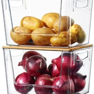 Pantry Organizers Storage, 2 Pack Onion and Potato Storage Bins Large Capacity Kitchen Counter Bins for Garlic, Fruit, Vegetable, Can Storage Countertop Organizer (12" x 7" x7")
