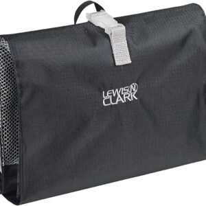 Lewis N. Clark Hanging Toiletry Bag for Travel Accessories, Shampoo, Cosmetics + Personal Items with Waterproof Compartment and Folding Design, Black