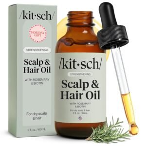 Kitsch Rosemary Oil for Hair Growth – Pre-Wash Hair Oil with Castor, Biotin, Jojoba – Hair Care, Adds Shine, Strengthens Roots, Scalp Treatment | Ideal Gifts for Women – Lavender Scent, 60mL