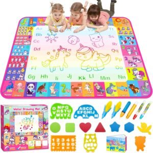 Aqua Water Doodle Mat - Kids Drawing Mat Toddlers Educational Toys for Age 3 4 5 6 7 8 Year Old Boys Girls Gifts - Neon Color Mat Doodle Board Writing Drawing Toys Holiday Christmas Birthday Gifts
