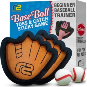 Toss and Catch Ball Game Set - Easy to Use Sticky Balls & Beginner Baseball Training Glove - Premium Toy Paddle Fits All Hand Sizes From Toddlers to Teens & Adults - Fun Gift Idea for Boys and Girls