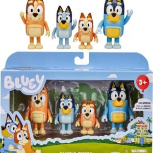 Bluey Family Figure Pack of 4, Robust Poseable Character Toys with Bingo, Chilli, and Bandit Figures, Toddler-Sized Animal Figurines for Kids Ages 3+
